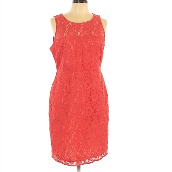 J. Crew factory 12 orange lace overlay sleeveless keyhole back pencil dress - Picture 11 of 11